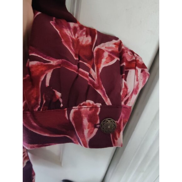 Christopher & Banks Red Floral Long Sleeve Ruffle Neck Popover Blouse Top L NWOT - Picture 7 of 10